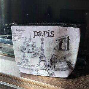 Paris Themed Gray Cosmetic Bag